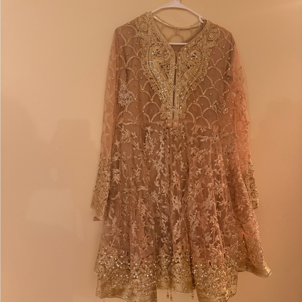 Embellished nude and Pink Pakistani dress